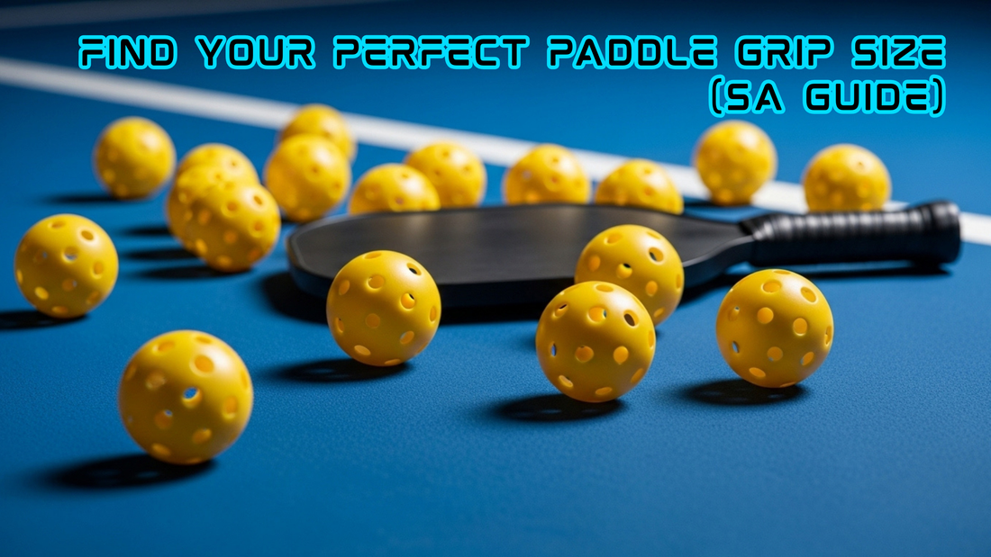 Find Your Perfect Paddle Grip Size (SA Guide), paddle laying on a court surrounded by balls