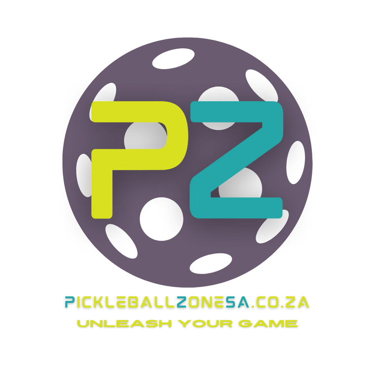 Logo of Pickleball Zones SA with a purple circle and colorful letters on a white background.