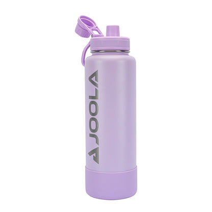 A lavender-colored Pickleball Zone Stainless Steel Water Bottle with a screw-on lid and a flip-top, leak-proof spout. The brand name "Pickleball Zone" is printed vertically in grey on the side. The bottle boasts a sleek design, double-wall insulation, and a carrying handle attached to the lid.