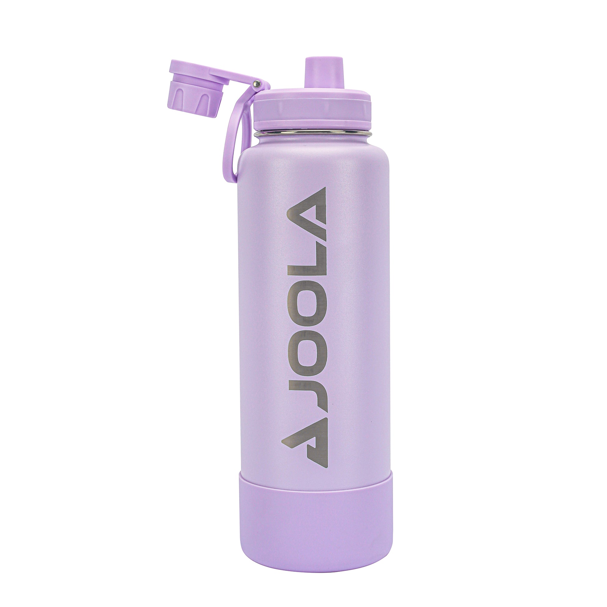 A lavender-colored Pickleball Zone Water Bottle with a flip-top lid and the brand name "JOOLA" printed vertically in silver letters on the side. The bottle features a sleek design, double-wall insulation, a leak-proof spout, and a convenient carrying handle attached to the lid.