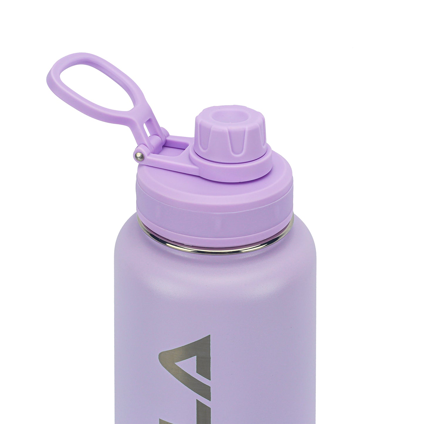 A lavender-colored Pickleball Zone JOOLA Water Bottle, featuring a secure twist-off cap and built-in carrying handle, is displayed. The bottle boasts a sleek design, double-wall insulation, and a leak-proof spout. It is photographed against a plain white background.