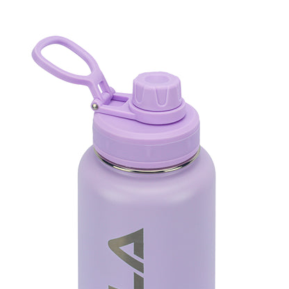A lavender-colored Pickleball Zone JOOLA Water Bottle, featuring a secure twist-off cap and built-in carrying handle, is displayed. The bottle boasts a sleek design, double-wall insulation, and a leak-proof spout. It is photographed against a plain white background.